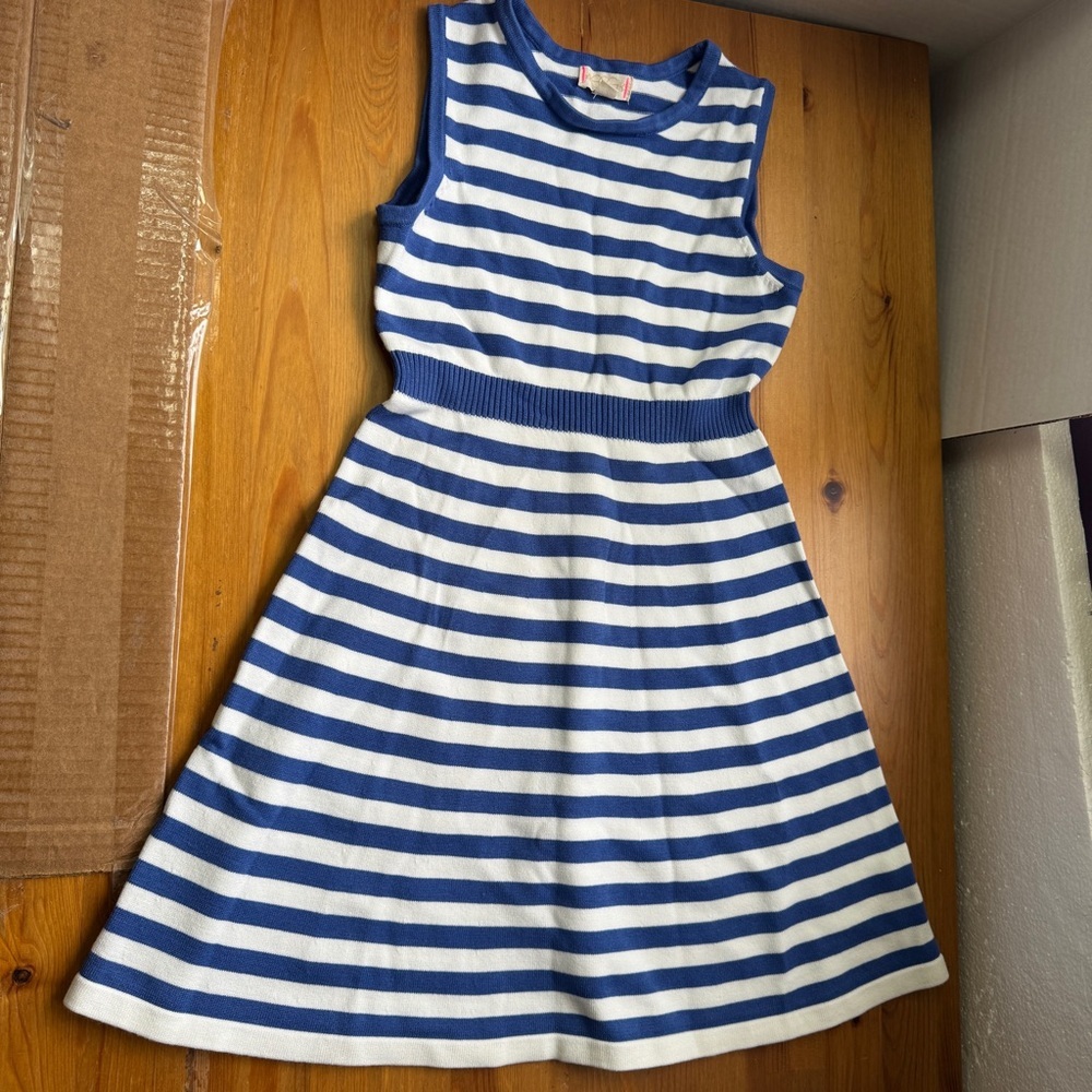 Egg collective sleeveless blue and white striped dress size 8y